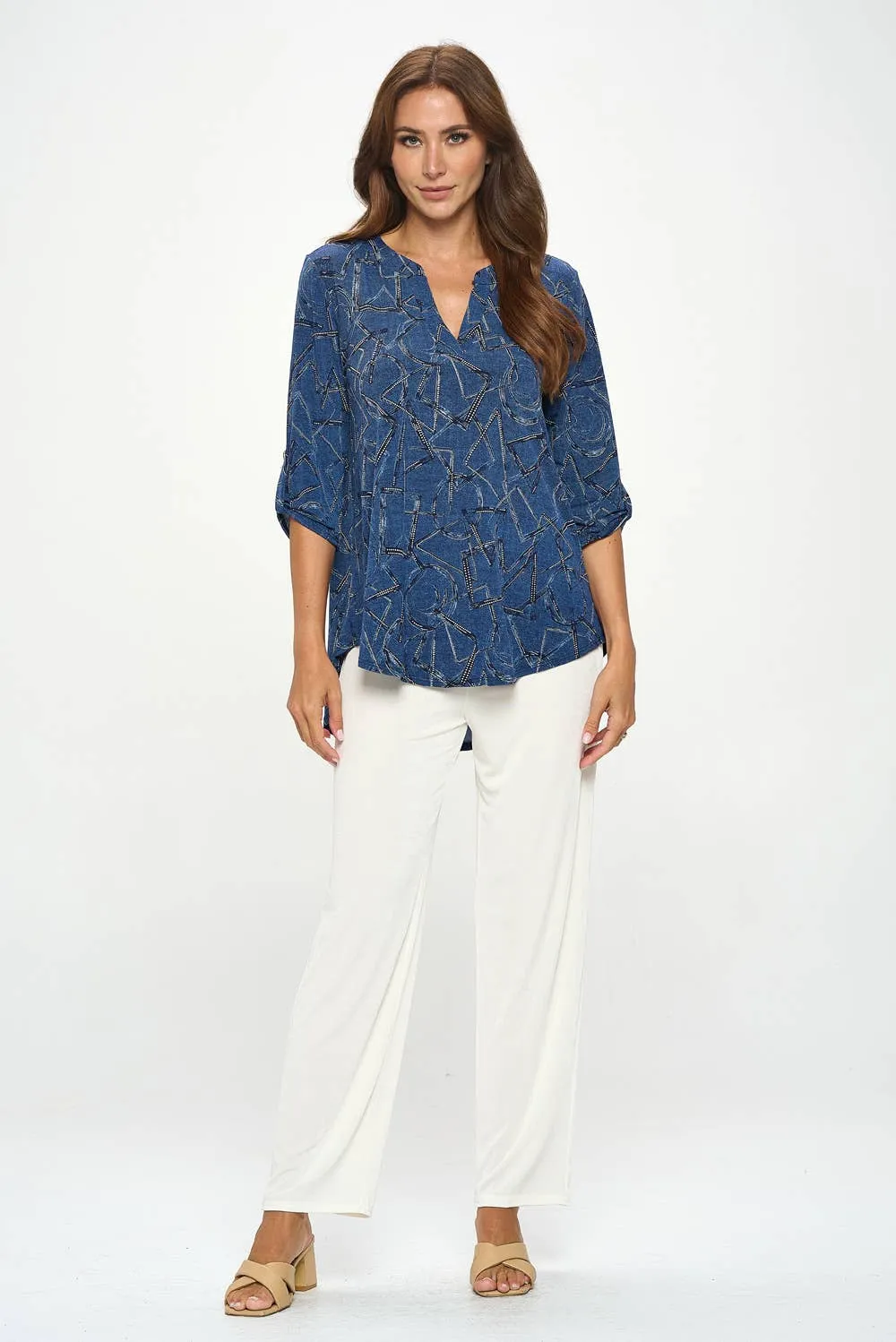 Jostar Notch Neck Rolled Sleeve Top