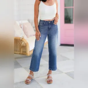 Judy Blue High Rise Vintage Wash Wide Leg Cropped Jeans Stretch Classic 11/30