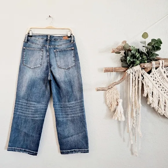 Judy Blue High Rise Vintage Wash Wide Leg Cropped Jeans Stretch Classic 11/30