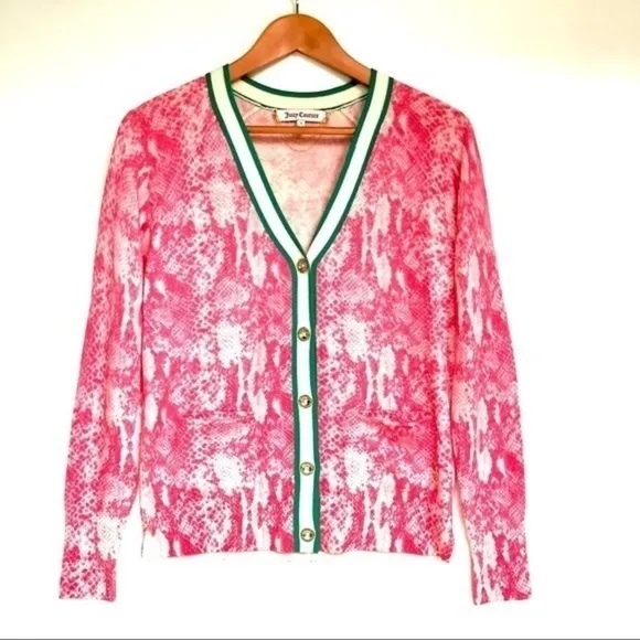JUICY COUTURE pink python print wool cardigan S