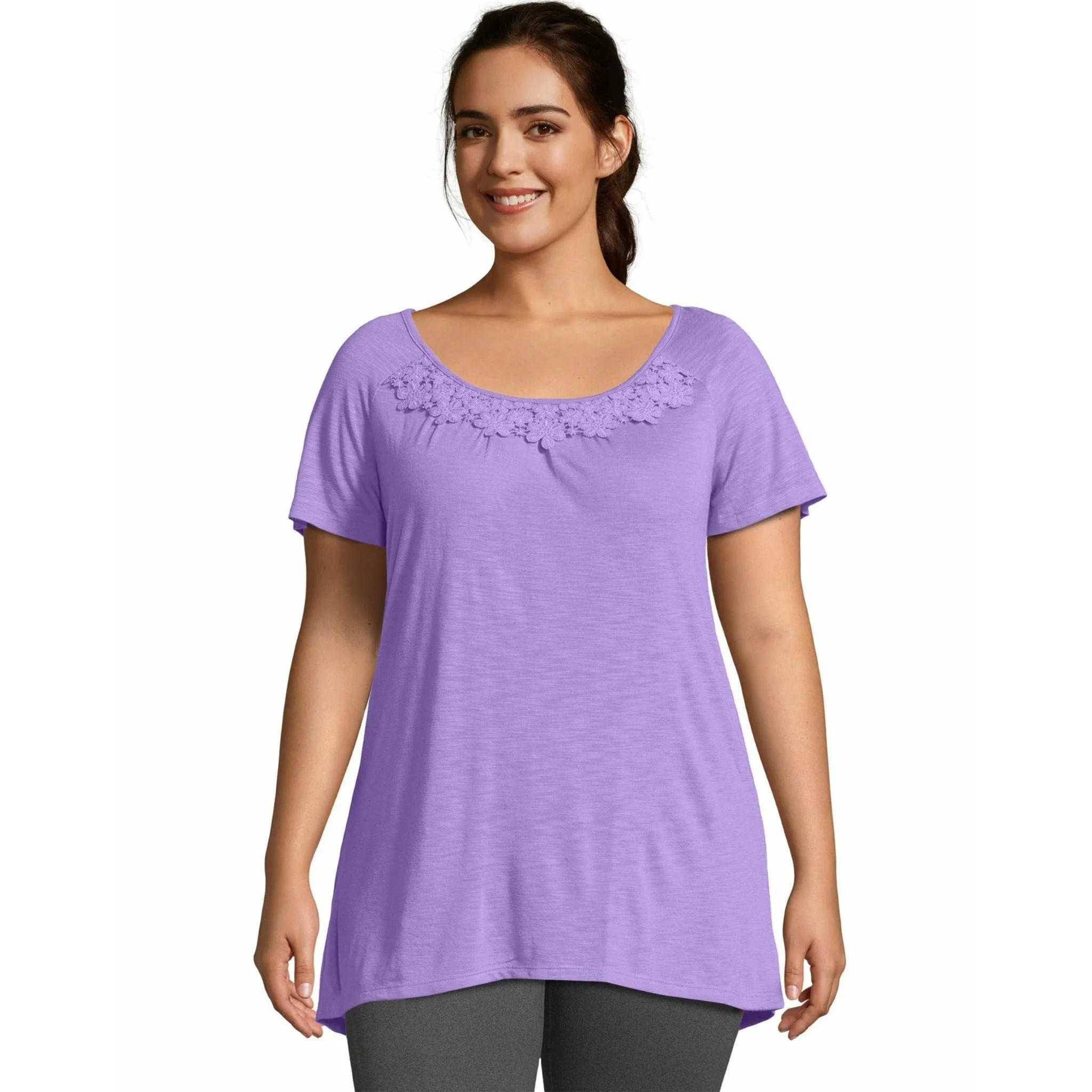 Just My Size Women's Plus Size Crochet Trim Tunic