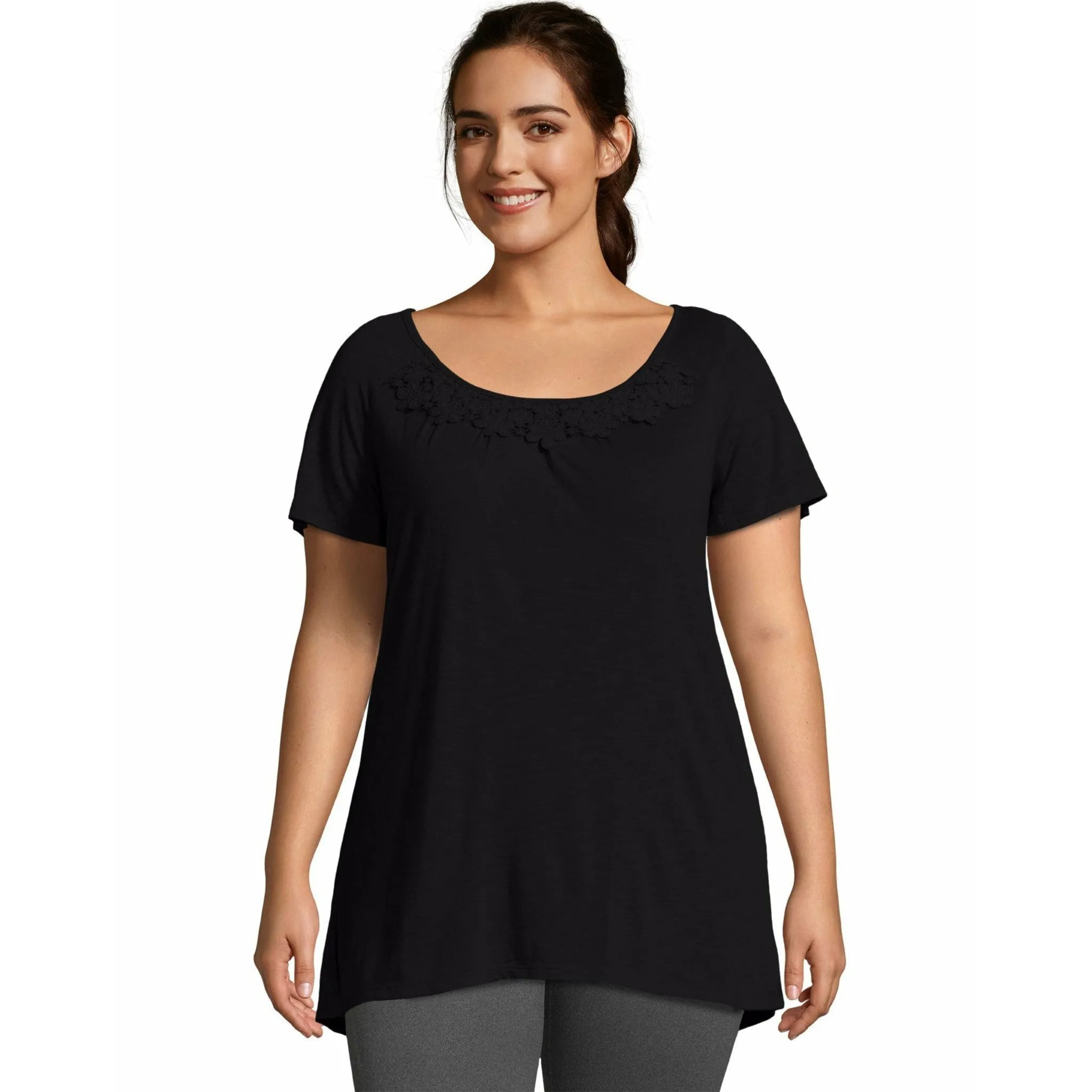 Just My Size Women's Plus Size Crochet Trim Tunic