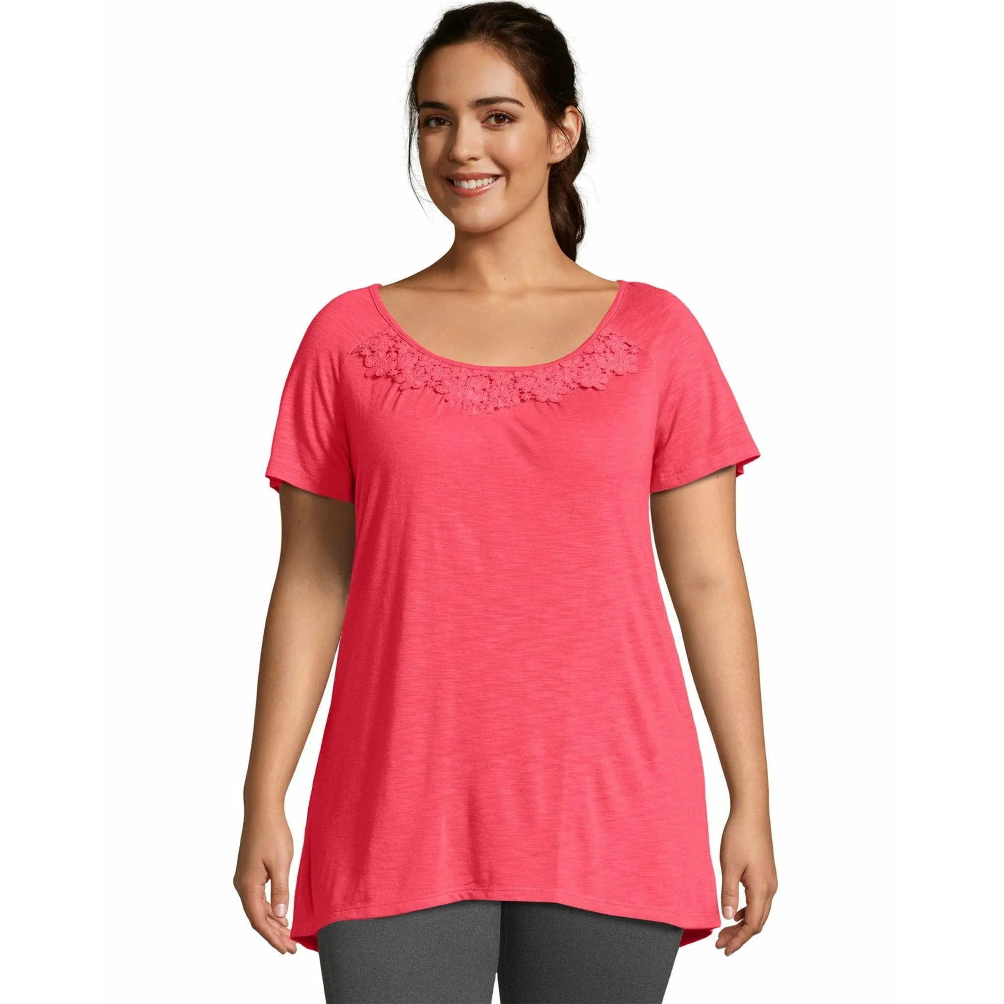 Just My Size Women's Plus Size Crochet Trim Tunic