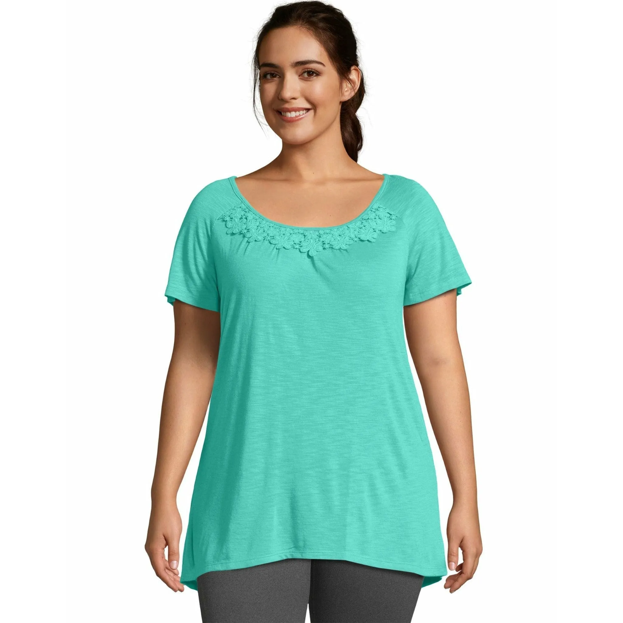 Just My Size Women's Plus Size Crochet Trim Tunic