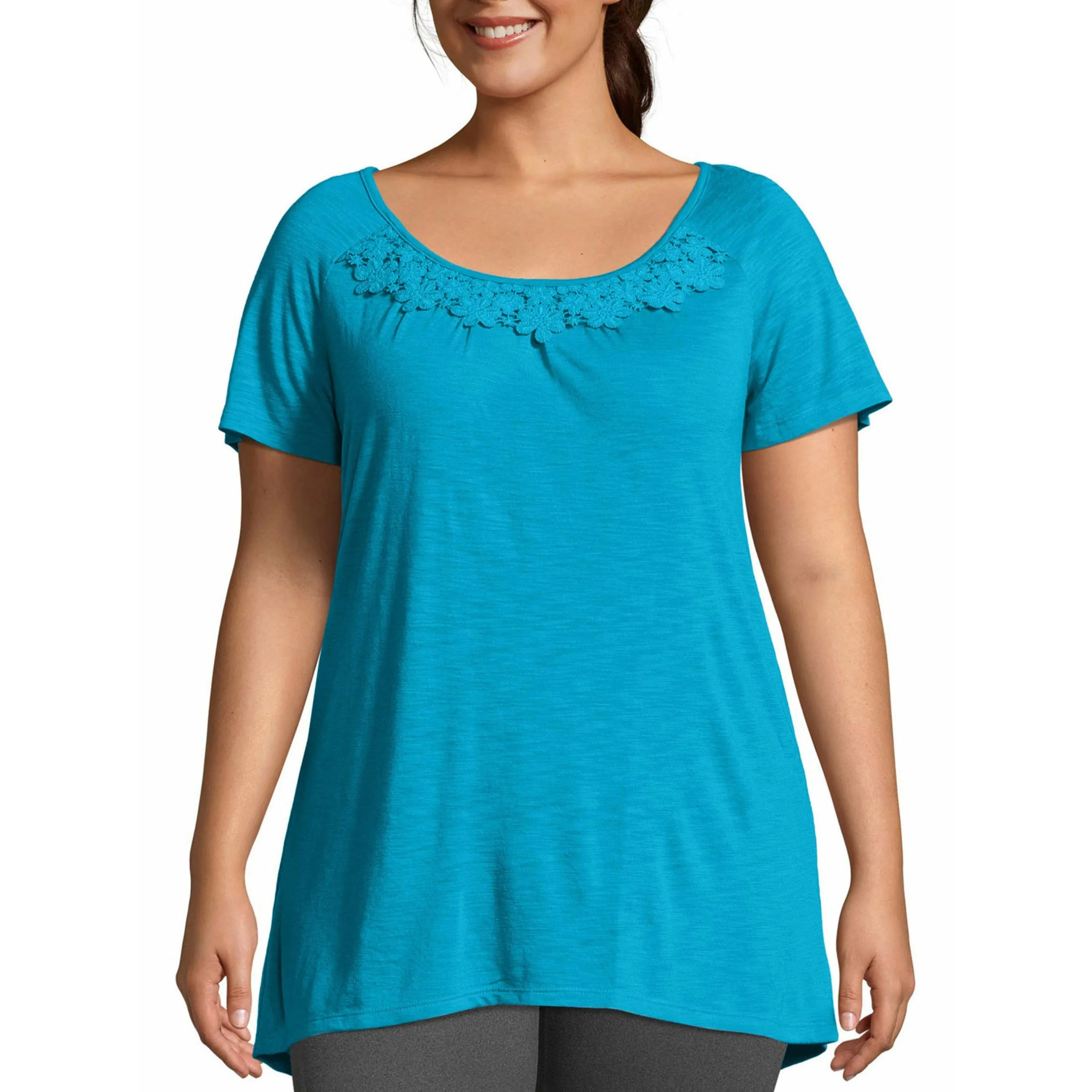 Just My Size Women's Plus Size Crochet Trim Tunic