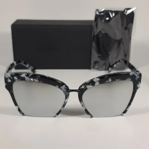 Kendall   Kylie Brooke Cut Off Cat Eye Sunglasses Black Marble Silver Lens KK5001 961