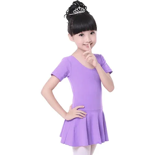 Kids' Girls Cotton Gymnastics Leotard Ballet Dress - Short Sleeve Tutu Dancewear