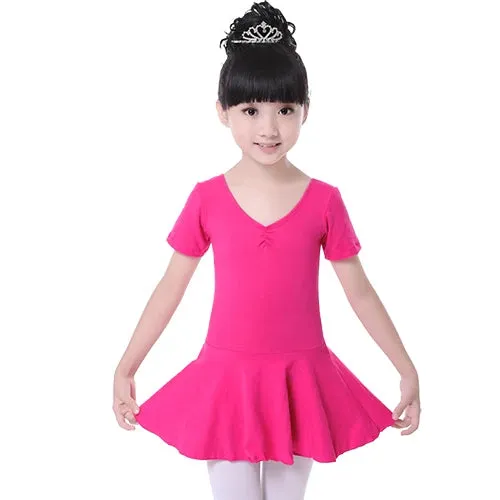 Kids' Girls Cotton Gymnastics Leotard Ballet Dress - Short Sleeve Tutu Dancewear