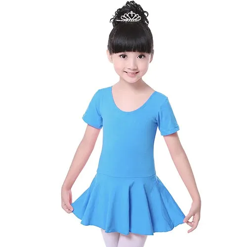 Kids' Girls Cotton Gymnastics Leotard Ballet Dress - Short Sleeve Tutu Dancewear