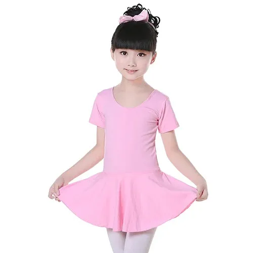 Kids' Girls Cotton Gymnastics Leotard Ballet Dress - Short Sleeve Tutu Dancewear