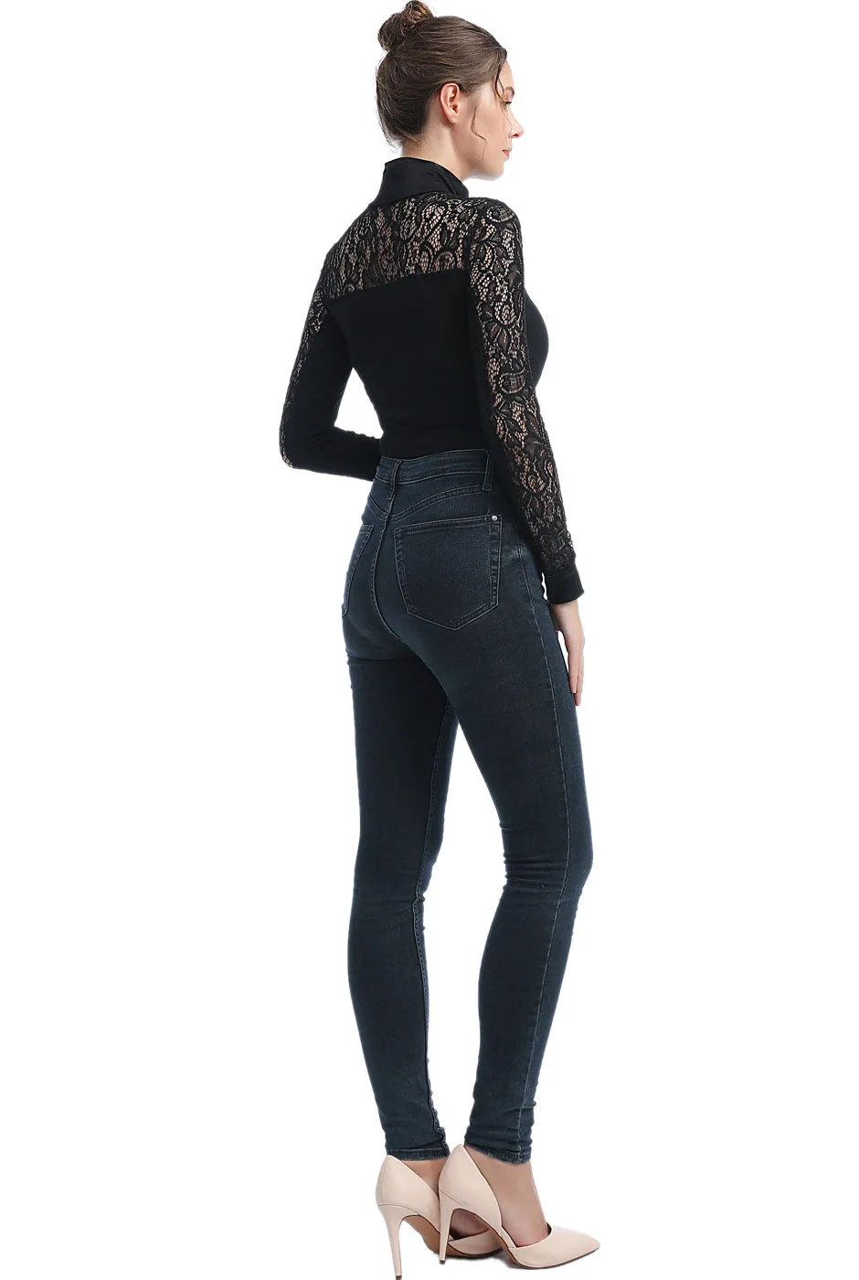 Kimi   Kai Women's "Gem" Lace Mock Neck Bodysuit