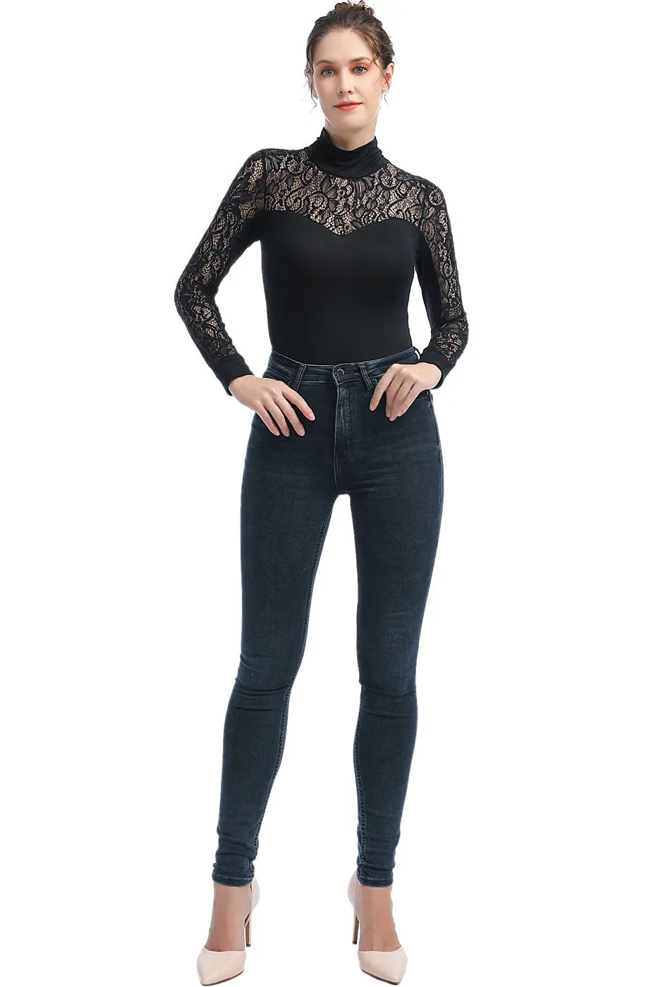 Kimi   Kai Women's "Gem" Lace Mock Neck Bodysuit