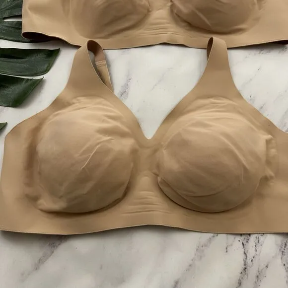 Knix Revolution V-Neck Bra Size XXXL  Wireless Seamless Nude Beige Soft Lot of 2