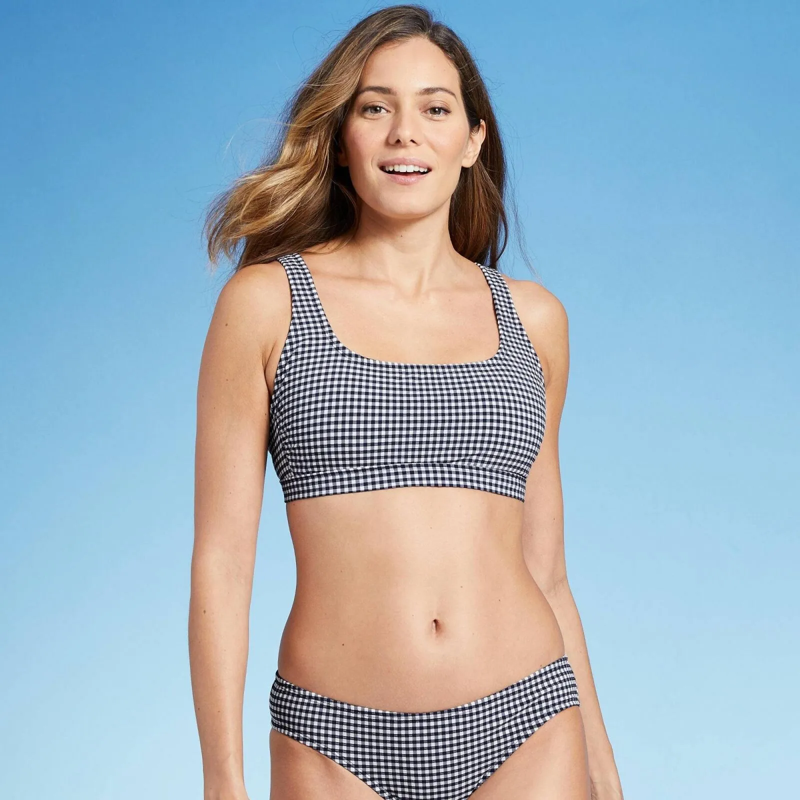 Kona Sol Women's Gingham Textured Bralette Bikini Top