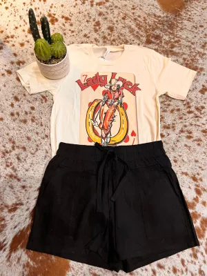 Kut from the Kloth Drawcord Linen Shorts in Black