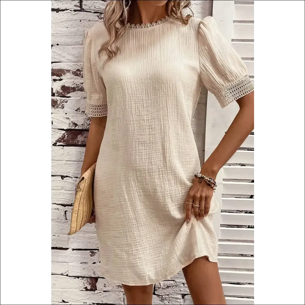 Lace Detail Round Neck Short Sleeve Mini Dress