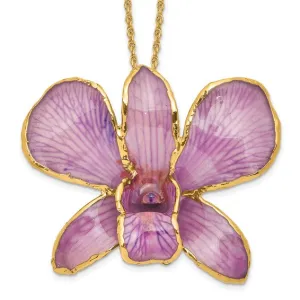 Lacquer Dipped 24k Gold Trimmed Lavender Dendrobium Orchid 20" Necklace