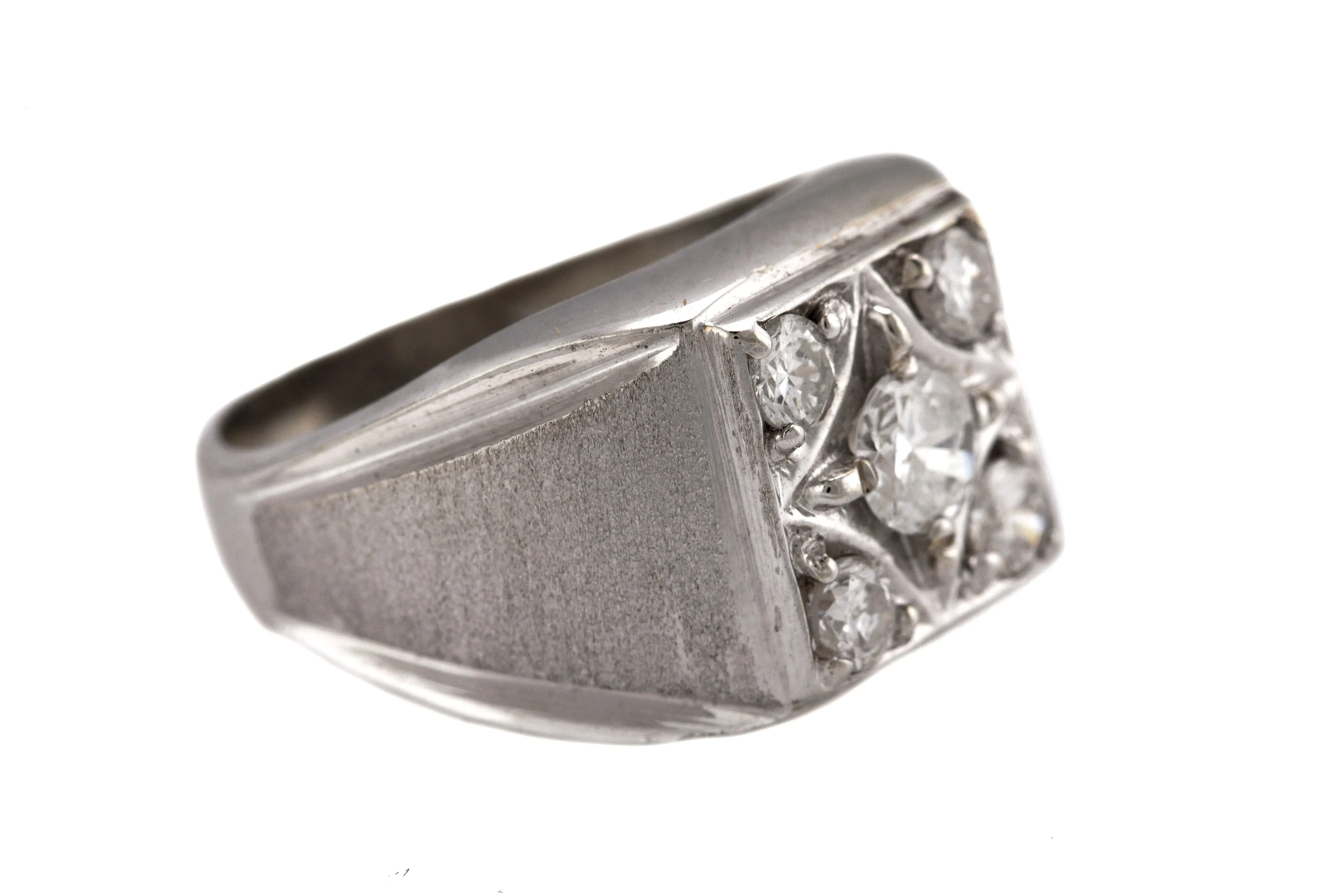 Ladies Vintage Estate 14K White Gold 0.83ctw Diamond Textured Cocktail Ring