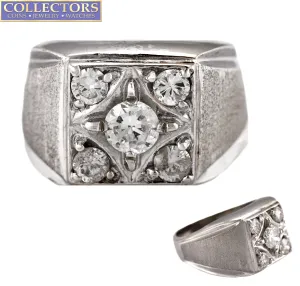 Ladies Vintage Estate 14K White Gold 0.83ctw Diamond Textured Cocktail Ring