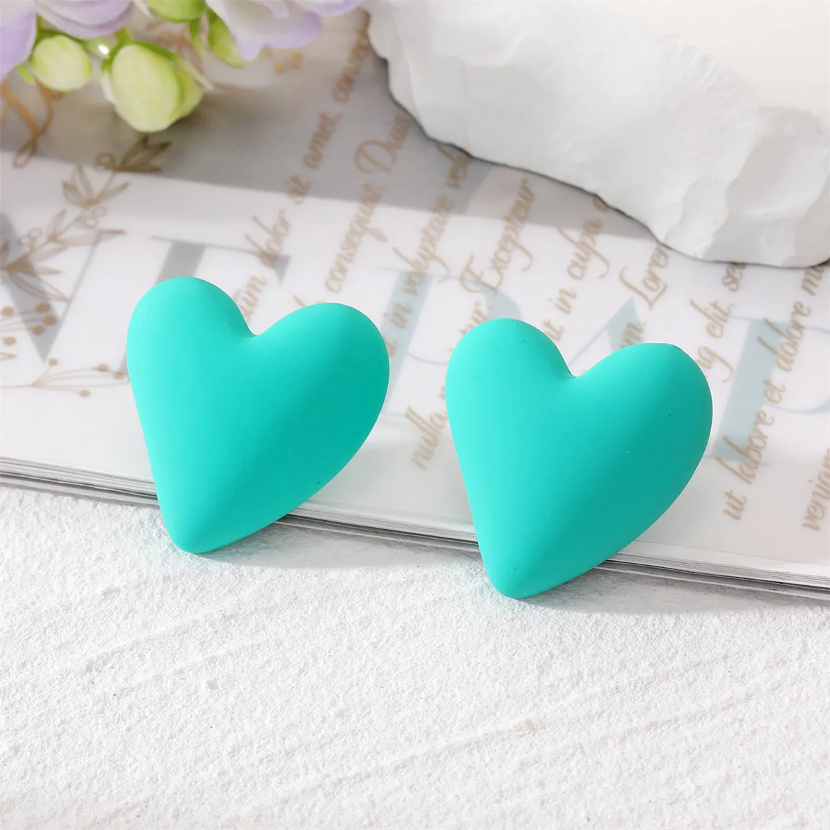 Lake Blue Acrylic & Silver-Plated Heart Stud Earrings