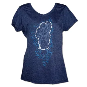 Lake Tahoe Tributaries T-Shirt - Womens - Navy Frost
