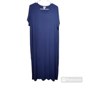 Lake Women's Sz XL Navy Blue Nightgown Midi Long Length Stretch Short Sleeve