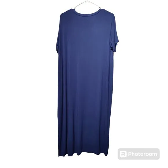 Lake Women's Sz XL Navy Blue Nightgown Midi Long Length Stretch Short Sleeve
