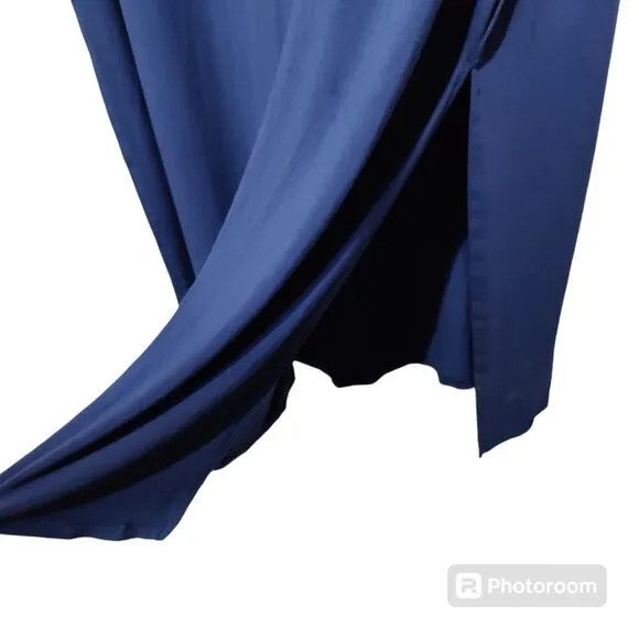 Lake Women's Sz XL Navy Blue Nightgown Midi Long Length Stretch Short Sleeve