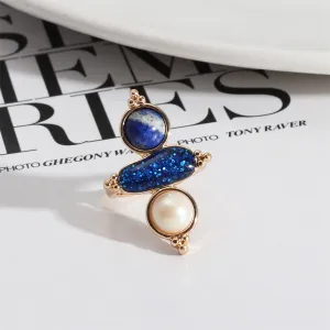 Lapis & Pearl 18K Gold-Plated Geometric Ring
