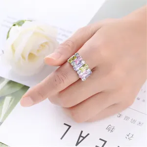 Lavender & Yellow Cubic Zirconia & Crystal Cluster Ring