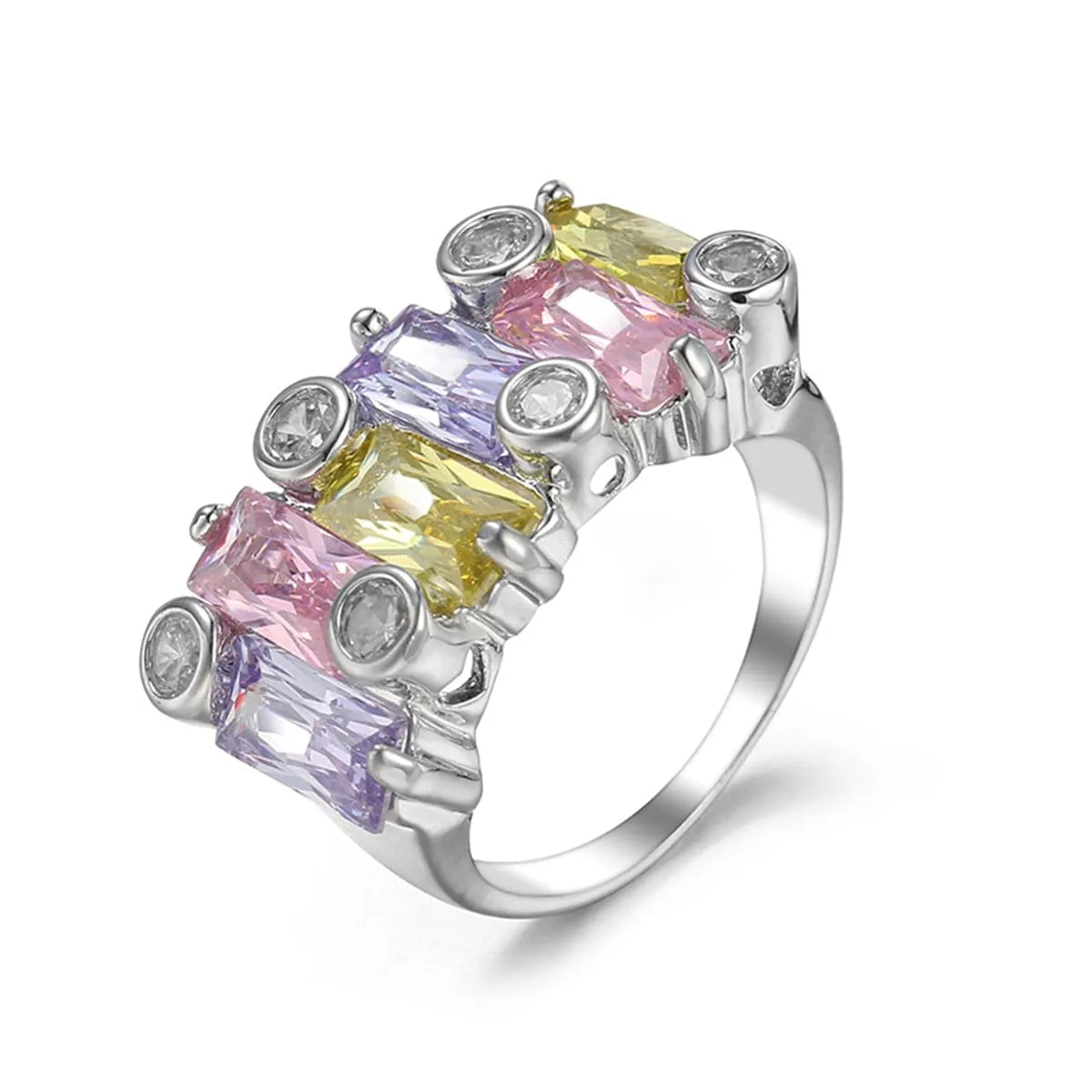 Lavender & Yellow Cubic Zirconia & Crystal Cluster Ring