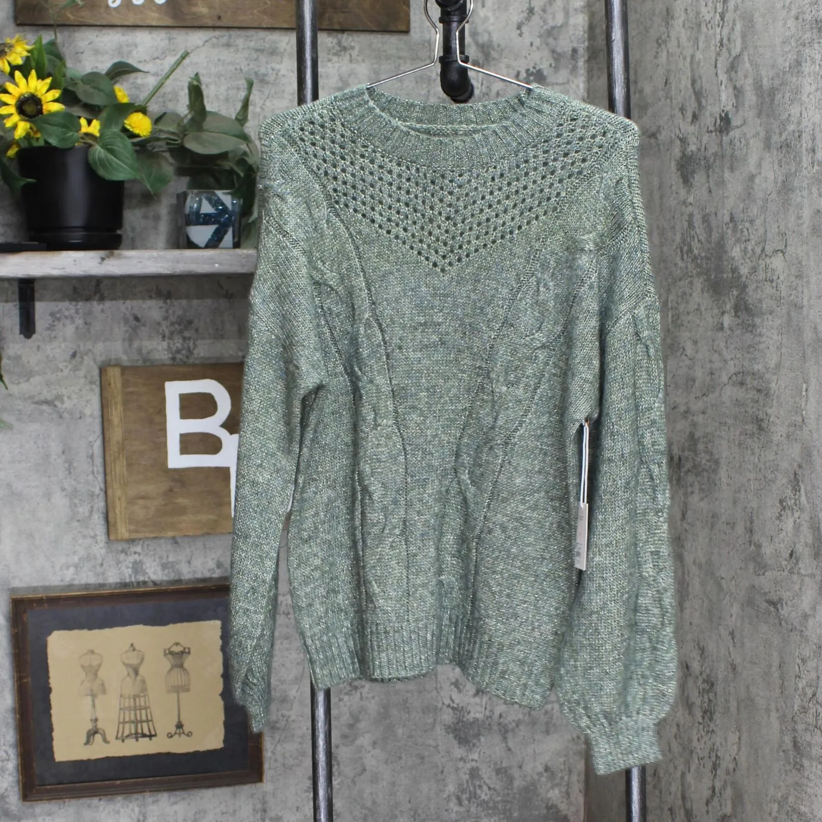Lc Lauren Conrad Women's Cable-Knit Texture Sweater WL23S031RN Green M