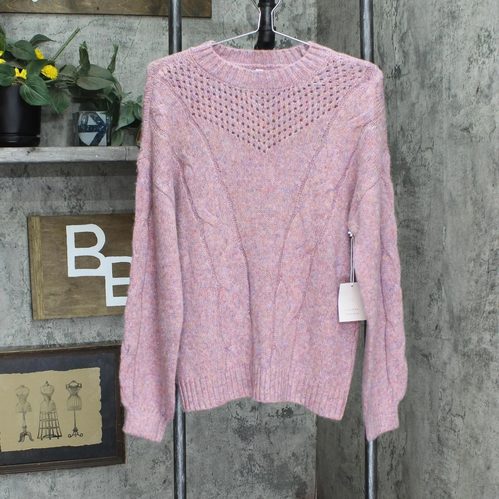 Lc Lauren Conrad Women's Cable-Knit Texture Sweater WL23S031RN Pink Confetti M