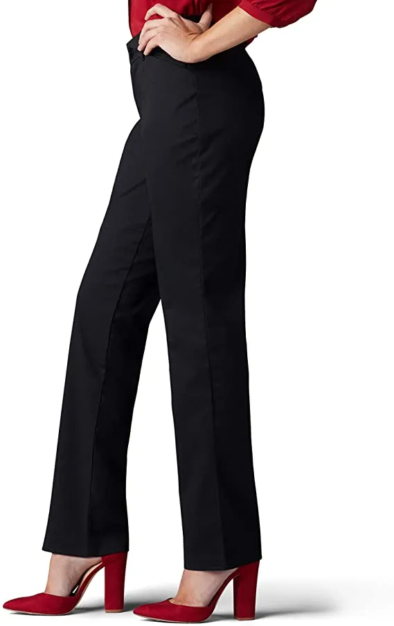 Lee Womens Wrinkle Free Relaxed Fit Straight Leg Pant, Black, Sz 18 Short (29 inch inseam)
