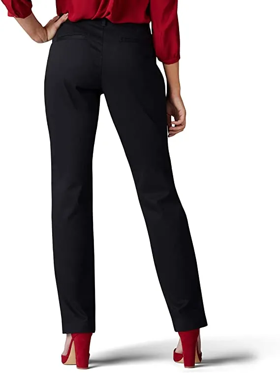 Lee Womens Wrinkle Free Relaxed Fit Straight Leg Pant, Black, Sz 18 Short (29 inch inseam)