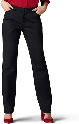 Lee Womens Wrinkle Free Relaxed Fit Straight Leg Pant, Black, Sz 18 Short (29 inch inseam)