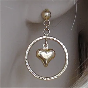 Leslie's 14K Yellow Gold Puffed Heart & Open Circle Dangle Post Earrings