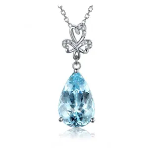 Light Blue Crystal & Cubic Zirconia Bezel Prong Pendant Necklace