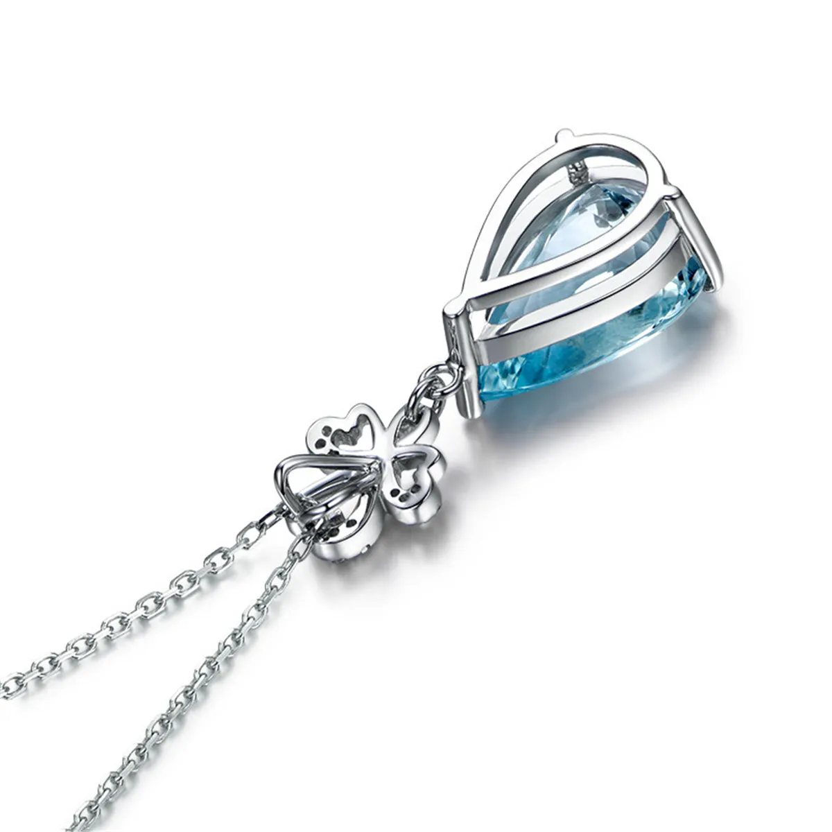 Light Blue Crystal & Cubic Zirconia Bezel Prong Pendant Necklace