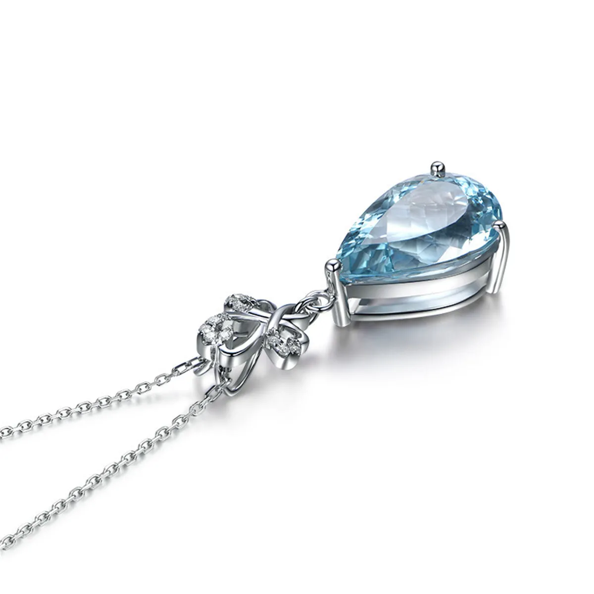 Light Blue Crystal & Cubic Zirconia Bezel Prong Pendant Necklace