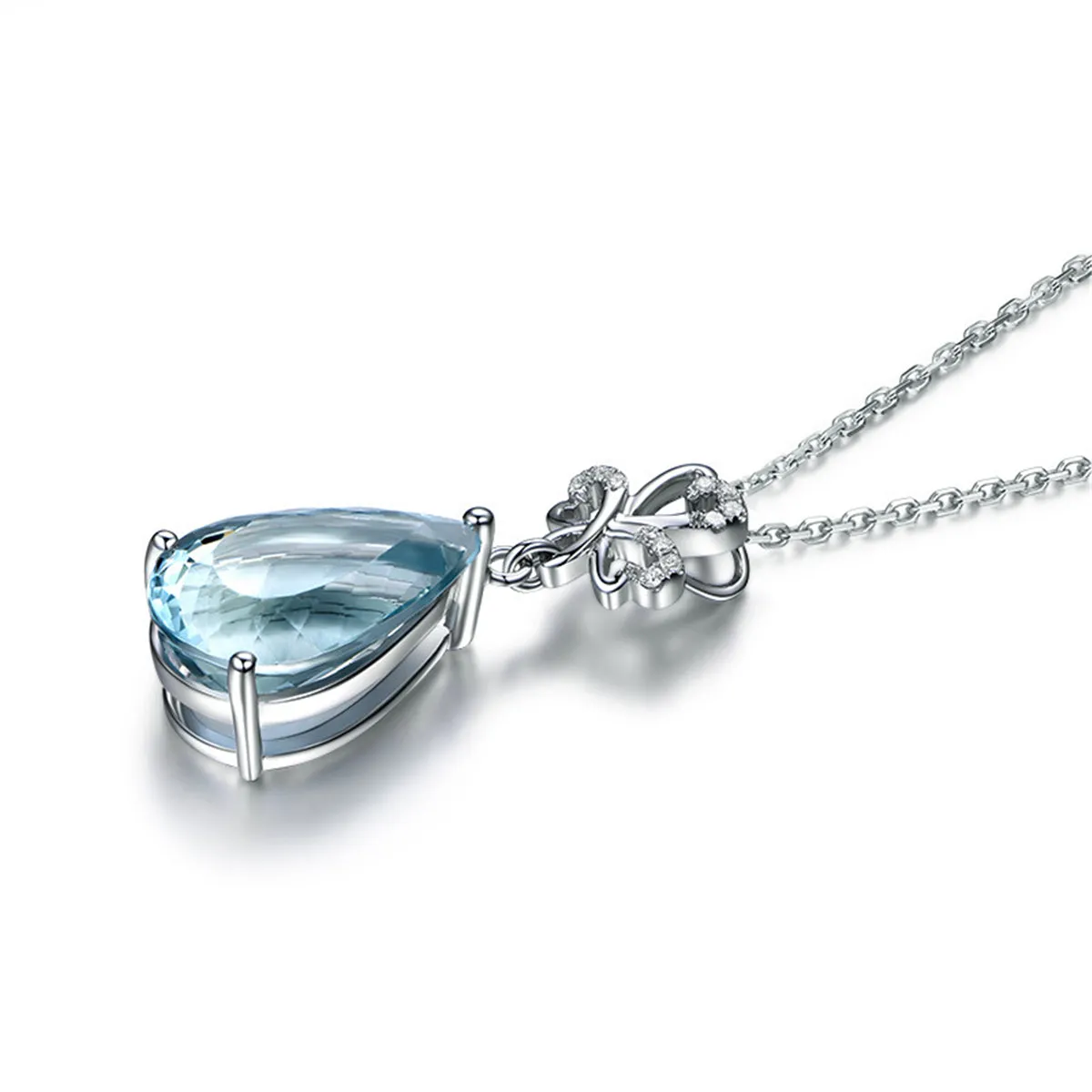 Light Blue Crystal & Cubic Zirconia Bezel Prong Pendant Necklace