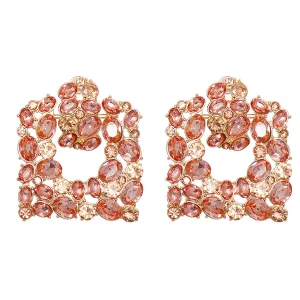 Light Pink Crystal & Cubic Zirconia Cluster Drop Earrings