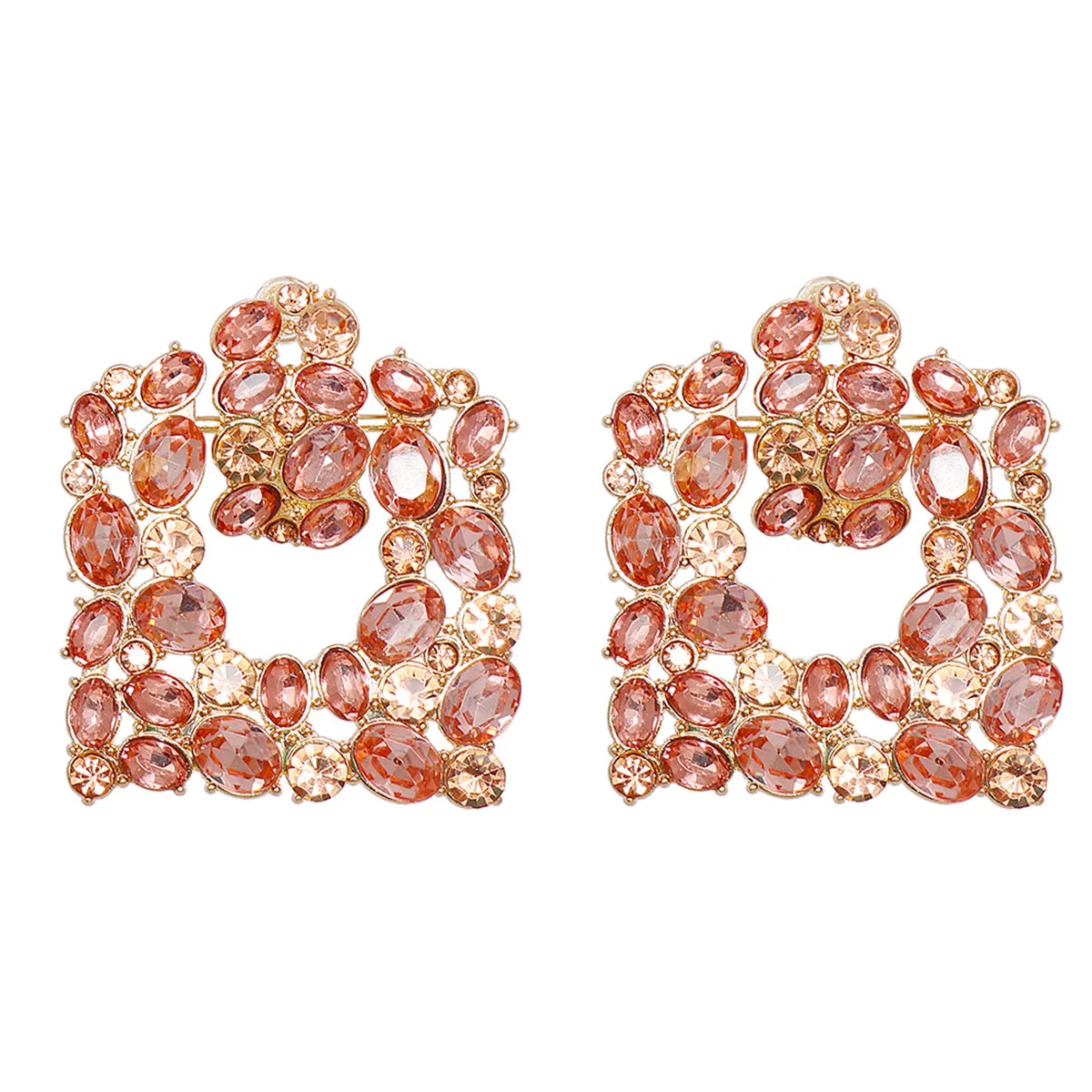 Light Pink Crystal & Cubic Zirconia Cluster Drop Earrings