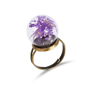 Light Purple Gypsophila & Crystal Blossom Dome Ring