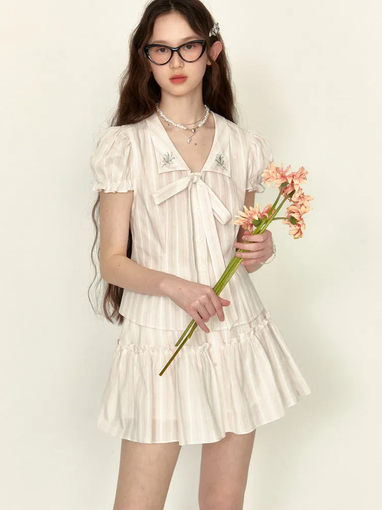 Lily Bloom Embroidered Shirt & Skirt Set