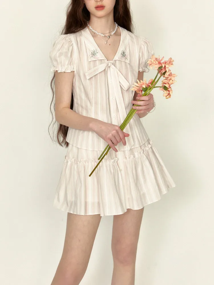 Lily Bloom Embroidered Shirt & Skirt Set