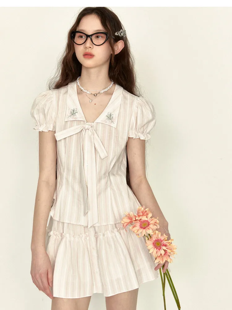Lily Bloom Embroidered Shirt & Skirt Set