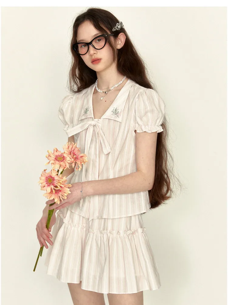 Lily Bloom Embroidered Shirt & Skirt Set