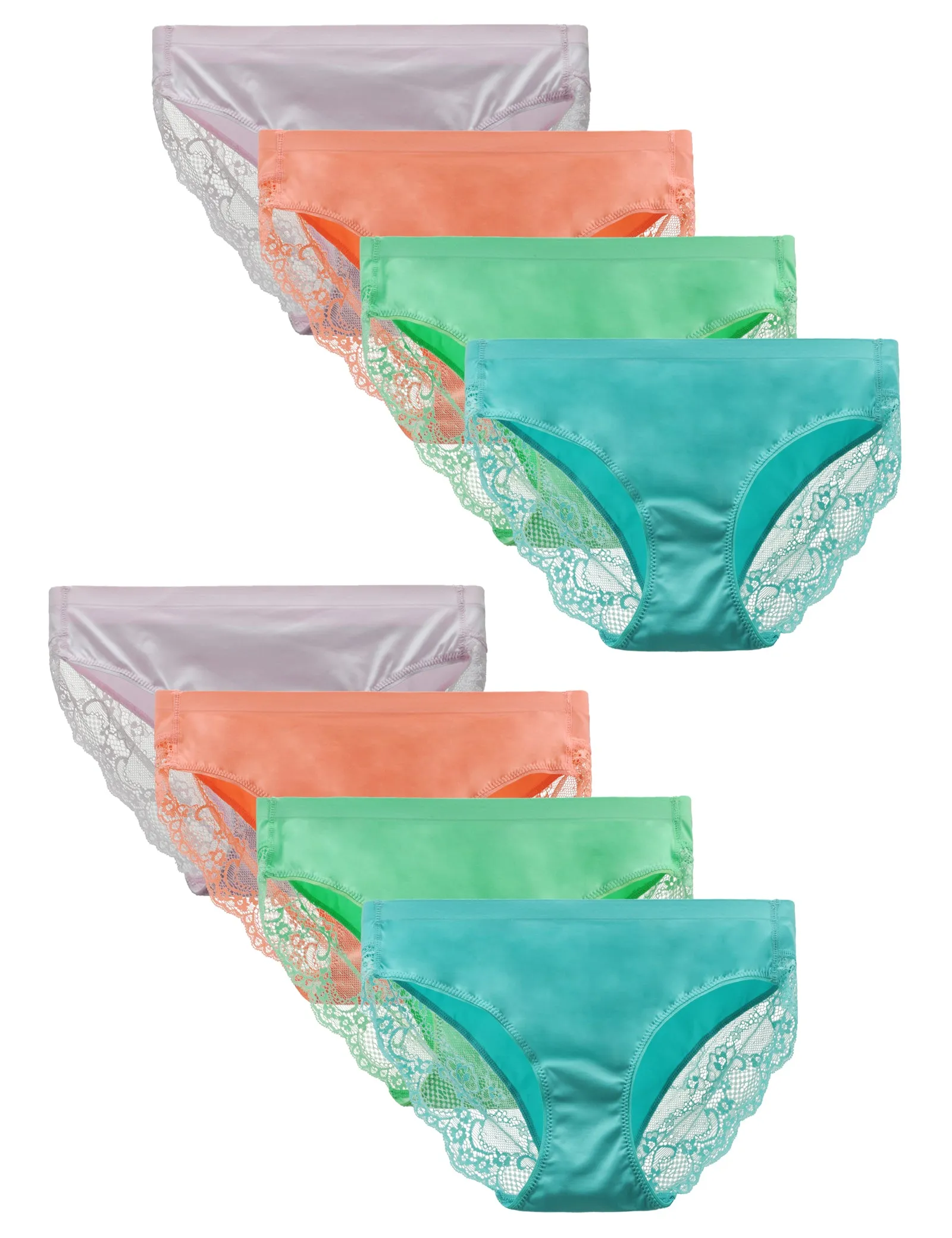 LIQQY Women's 4 or 8 Pack Comfortable No Ride up Lace Coverage Bikinis Underwear