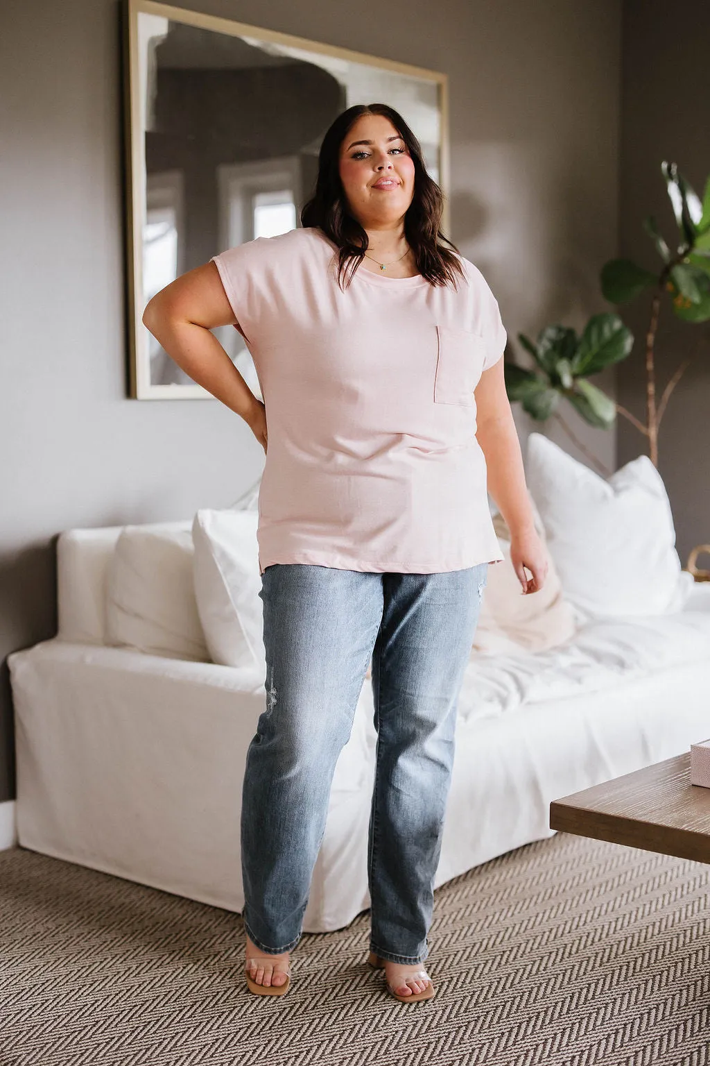Little Bit Front Pocket Tee in Soft Pink